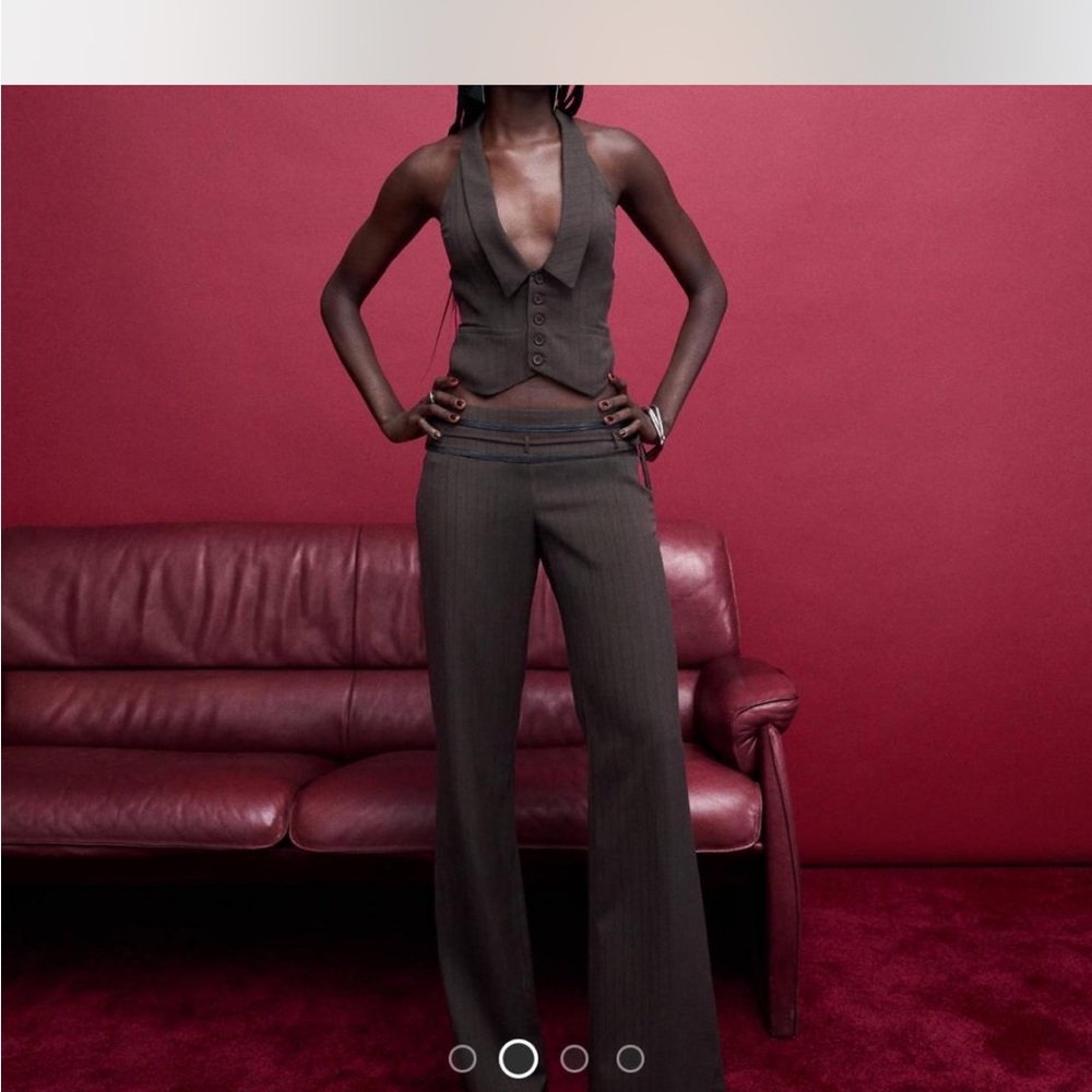 Tiger Mist Brown Pinstripe Jumpsuit-Inspired Vest & Wide-Leg Set